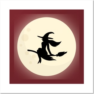 Flying Witch Moon Background Posters and Art